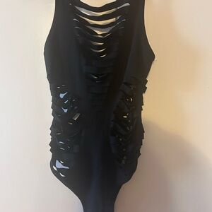 Shredded Black Cutout Swimsuit One Piece. Size S